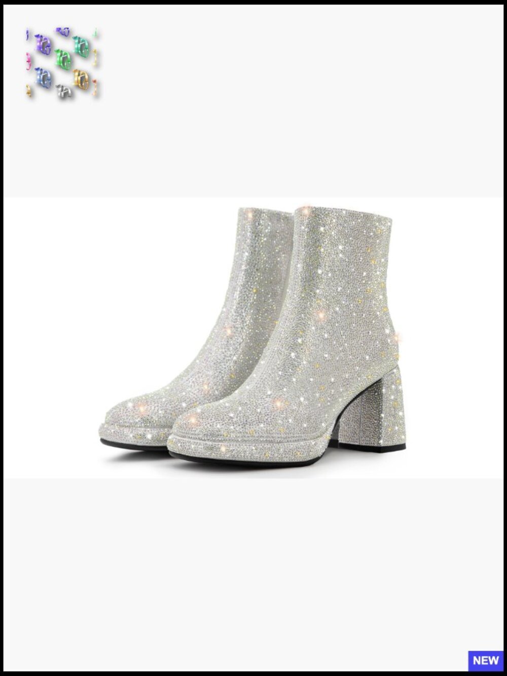 Sparkly Rhinestone Chunky Heeled Ankle Booties Wedding Bride Platform Boots - Picture 6 of 6